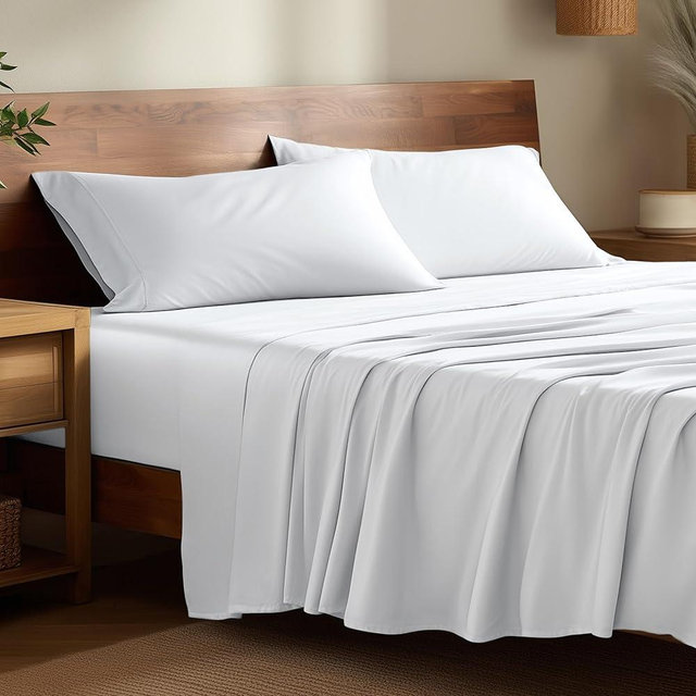 Bare Home 100% Rayon Made from Bamboo Luxury King Sheet Set - 4 Piece Bedding Set - Deep Pockets - Cooling Sheets - Breathable - Easy Fit - Soft Bedding Sheets & Pillowcases (King, White)