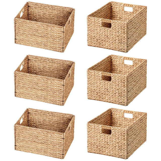 eHemco Extra Large Rectangular Water Hyacinth Wicker Storage Baskets with Iron Wire Frame/6