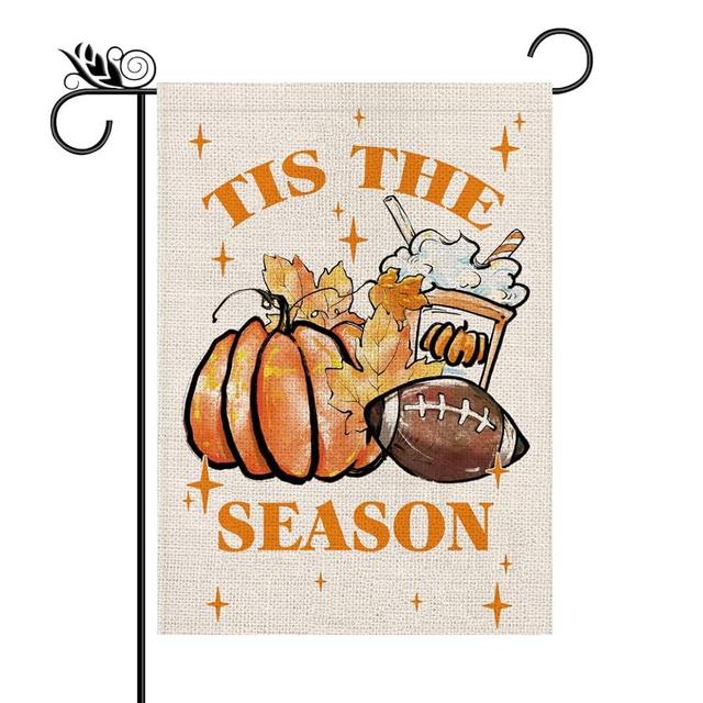 GPGHE Fall Garden Flag Football Pumpkin Leaves Double Sided Outside Vertical Rustic Autumn Seasonal Holiday Welcome Yard Decoration Lawn Outdoor Decor 12×18 Inch