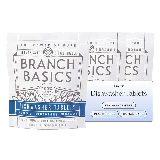 Branch Basics Dishwasher Tablets – 40 Ct, 3 Pack | Plastic-Free, Fragrance-Free, Human-Safe | Delivers a Powerful Clean Without Harsh Chemicals