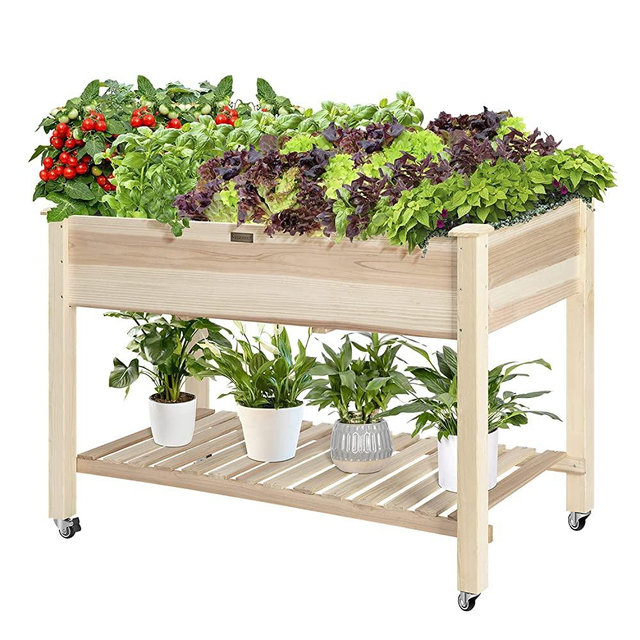 VIVOSUN Raised Garden Bed, 46.06 x 24.21 x 32.09 Inches Mobile Elevated Planter Box with Lockable Wheels, Storage Shelf, and Protective Liner for Outdoor Use