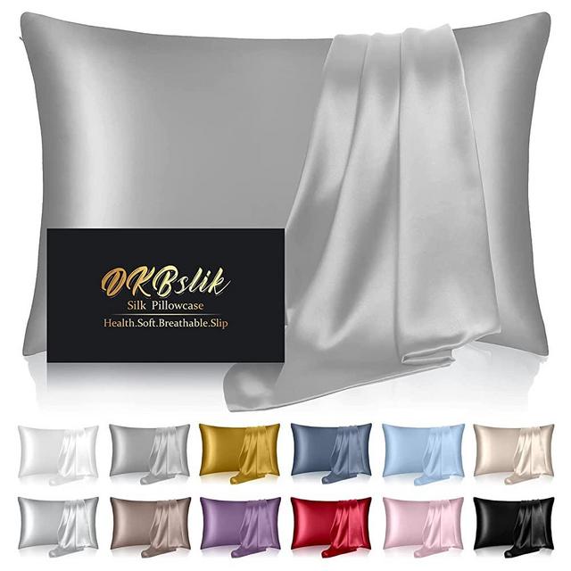 Silk Pillowcase for Hair and Skin,Mulberry Silk Pillow Case,Health,Soft and Smooth,Anti Acne,Beauty Sleep,Both Sides Natural Silk Satin Pillow Covers with Hidden Zipper for Gift（Standard Size,Grey）
