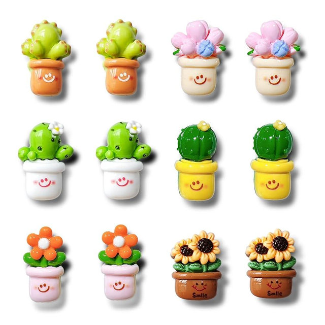 Janvelle 12PCS Cute Small Fridge Magnets Lovely Cactus Sunflower Decorative Magnet Set Cartoon Simulation Green Plants Flowers Refrigerator Magnets for Photos Menu Decor
