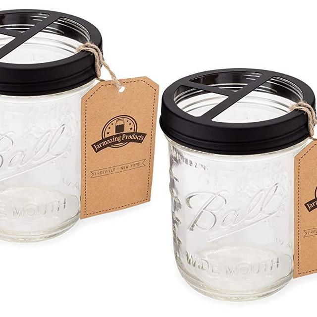 Jarmazing Products Mason Jar Toothbrush Holder – Black – with 16 Ounce Ball Mason Jar – Made from Rust-Proof Stainless Steel - Two Pack