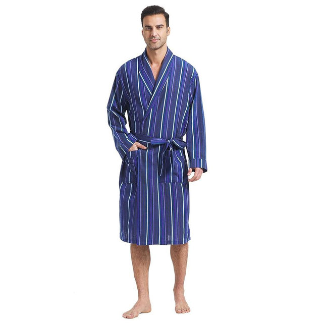 FashGudim Mens Buffalo Plaid Cotton Robe Lightweight Bathrobe Shawl Collar Kimono Sleepwear Loungewear House Robes