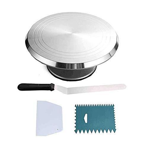 Cake Stand, Aluminum Cake Revolving Turnable 12'' Stand Cake decoration with Icing Spatula and Comb Icing Smoother, Baking Cake Decoration Supplies