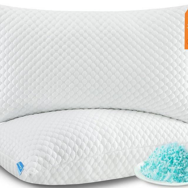 UYWO Cooling Memory Foam Pillows Firm and Soft, Queen Size Set of 2, Original Adjustable Pillows for Side, Back or Stomach Sleepers