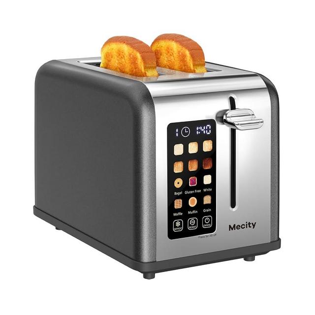 Mecity 2 Slice Touch Screen Toaster, 1.5" Wide Slot, Stainless Steel Smart Toaster for Bagels, Muffins, Waffles, Gluten-Free Breads, Defrost, Reheat, Timer, 825W, Pearl Grey