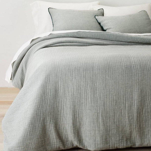 King - Textured Chambray Cotton Comforter & Sham Set - Casaluna™ - Dark Teal Blue