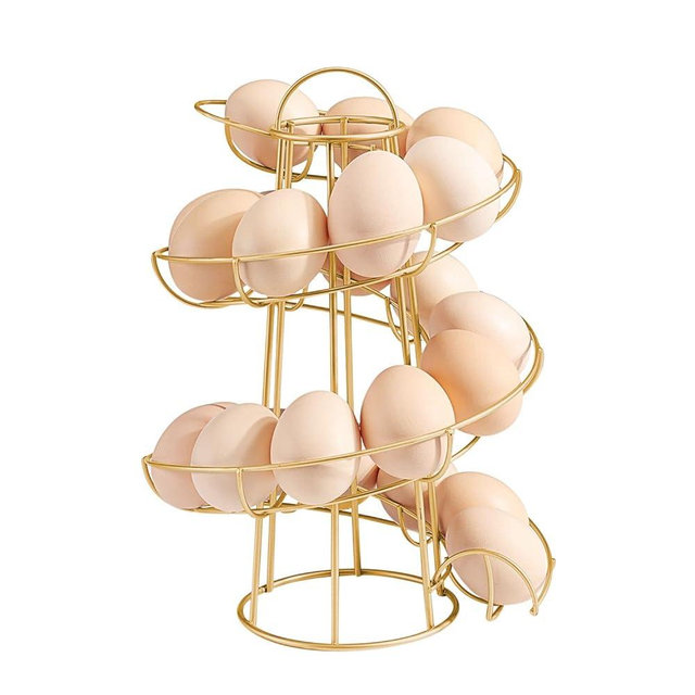 Flexzion Egg Skelter Modern Spiral Egg Holder Countertop (Medium Egg Display) - Freestanding Wired Countertop Egg Holder for Fresh Eggs, Dispenser Stand, Storage Rack for Kitchen, Gold