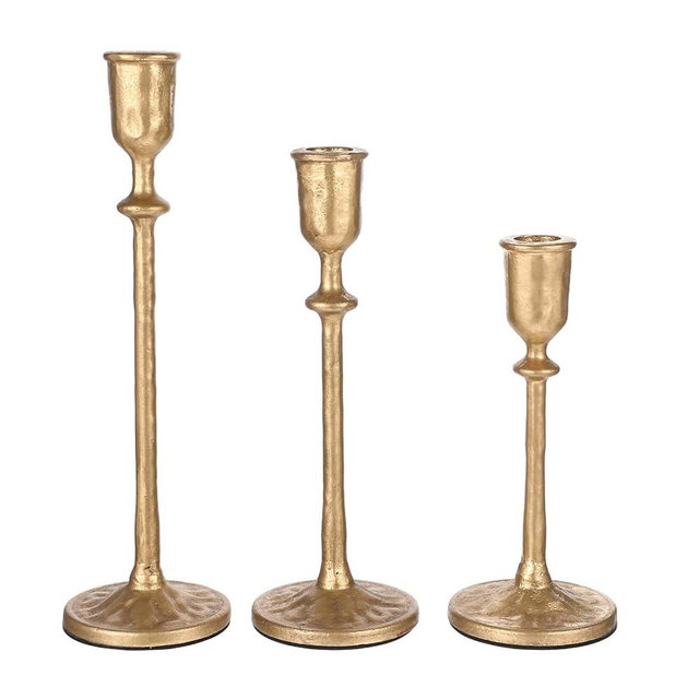 Antique Brass Iron Taper Candle Holder - Set of 3 Decorative Candle Stand, Candlestick Holder for Wedding, Dinning, Party