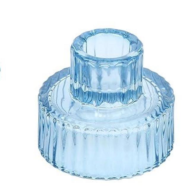 Vixdonos Glass Candlestick Holders Tealight Candle Holders for Table Centerpieces, Wedding Decor and Dinner Party (3 Pcs, Blue)