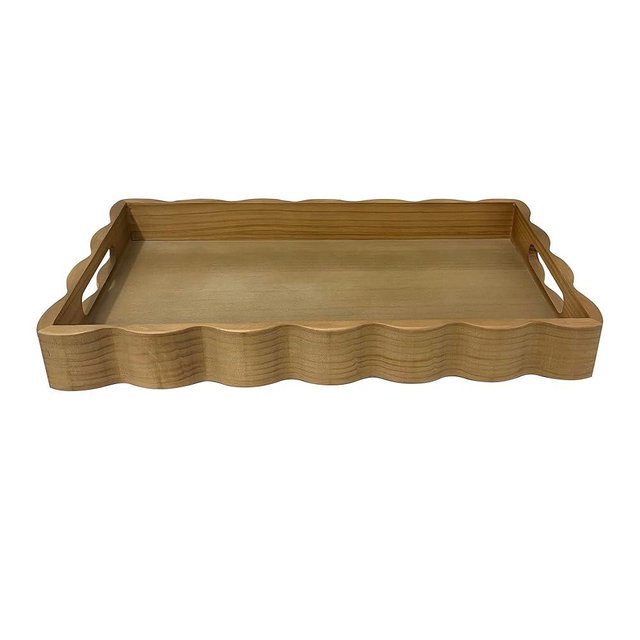 JUIOETURPine Wood Decorative Tray with Handle Rectangular Wooden Serving Tray for Breakfast in Bed,Coffee Table,Dining Table,or Kitchen - Perfect for Living Room,Bedroom,and Entryway Decor (burlywood)