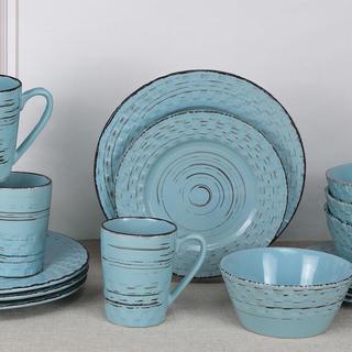 Lorren Home Trends 16-Piece Distressed Weave Dinnerware Set, Service for 4