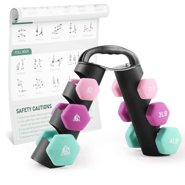 LIONSCOOL Set of 2 Neoprene Coated Dumbbell Hand Weights, Anti-Slip and Anti-Roll Hex Dumbbells in Pair for Strength Training, Resistance Training
