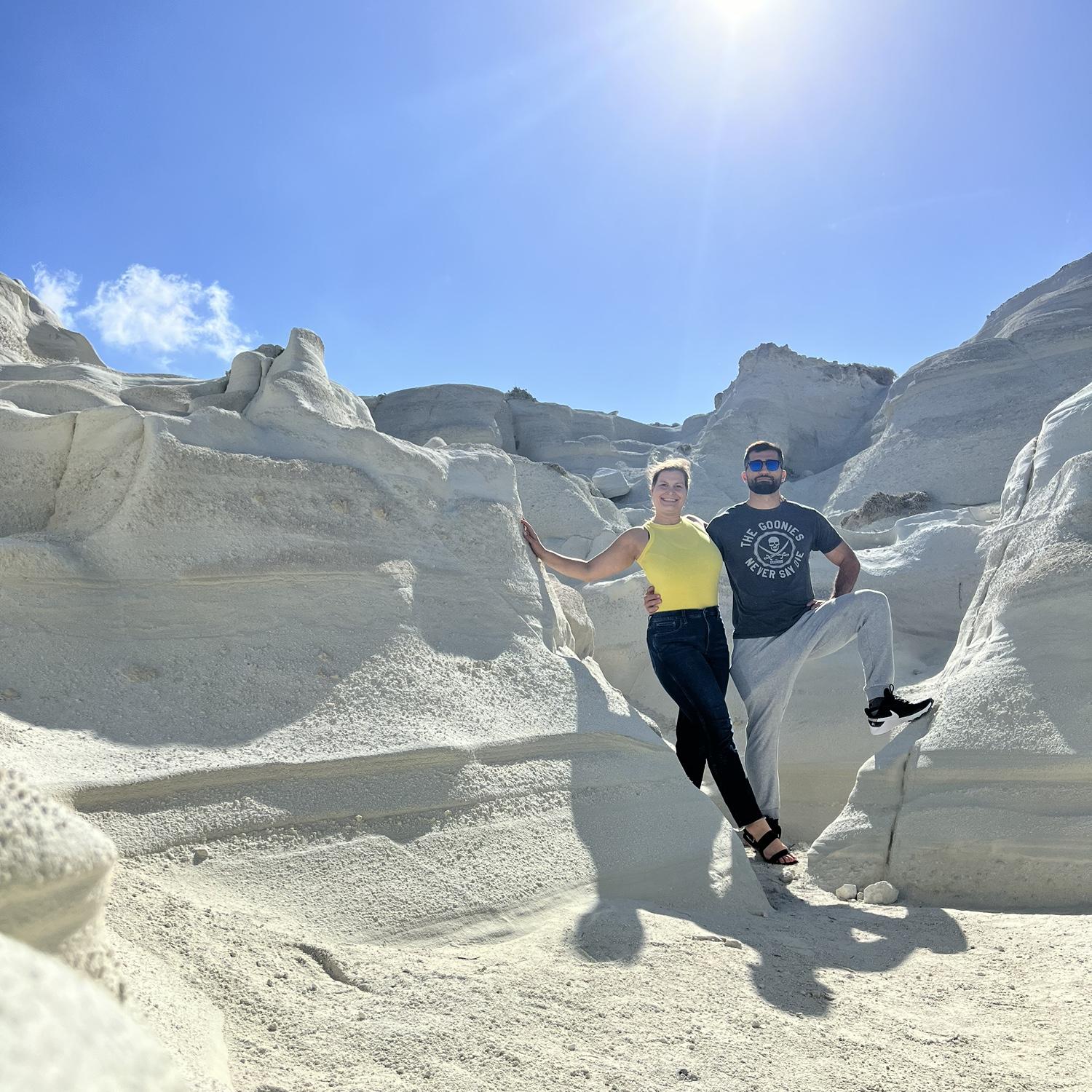 Us at Sarakiniko Beach, Milos Greece