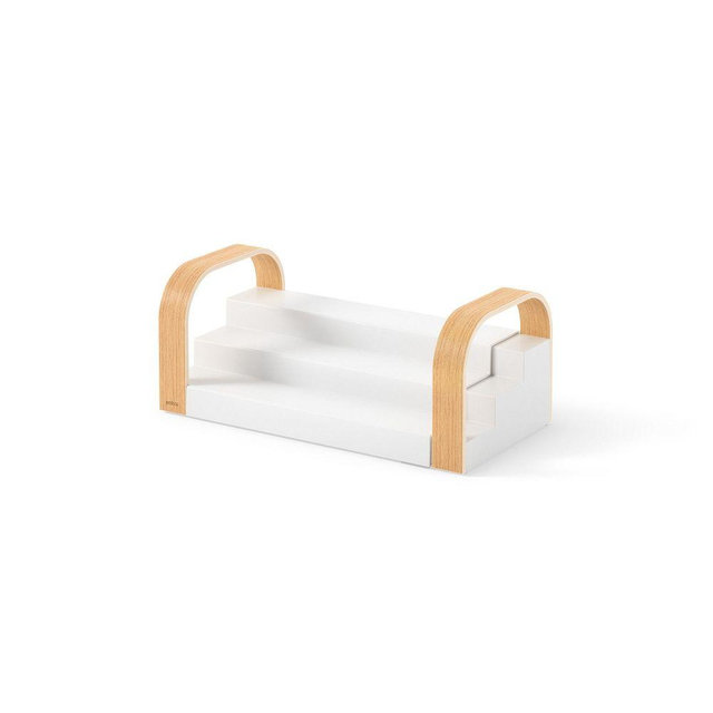 Bellwood Expandable 3-Tier Spice Shelf, White & Natural