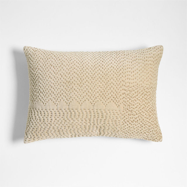 Sashiko Organic Cotton Velvet 22x15 Travertine Beige Throw Pillow Cover