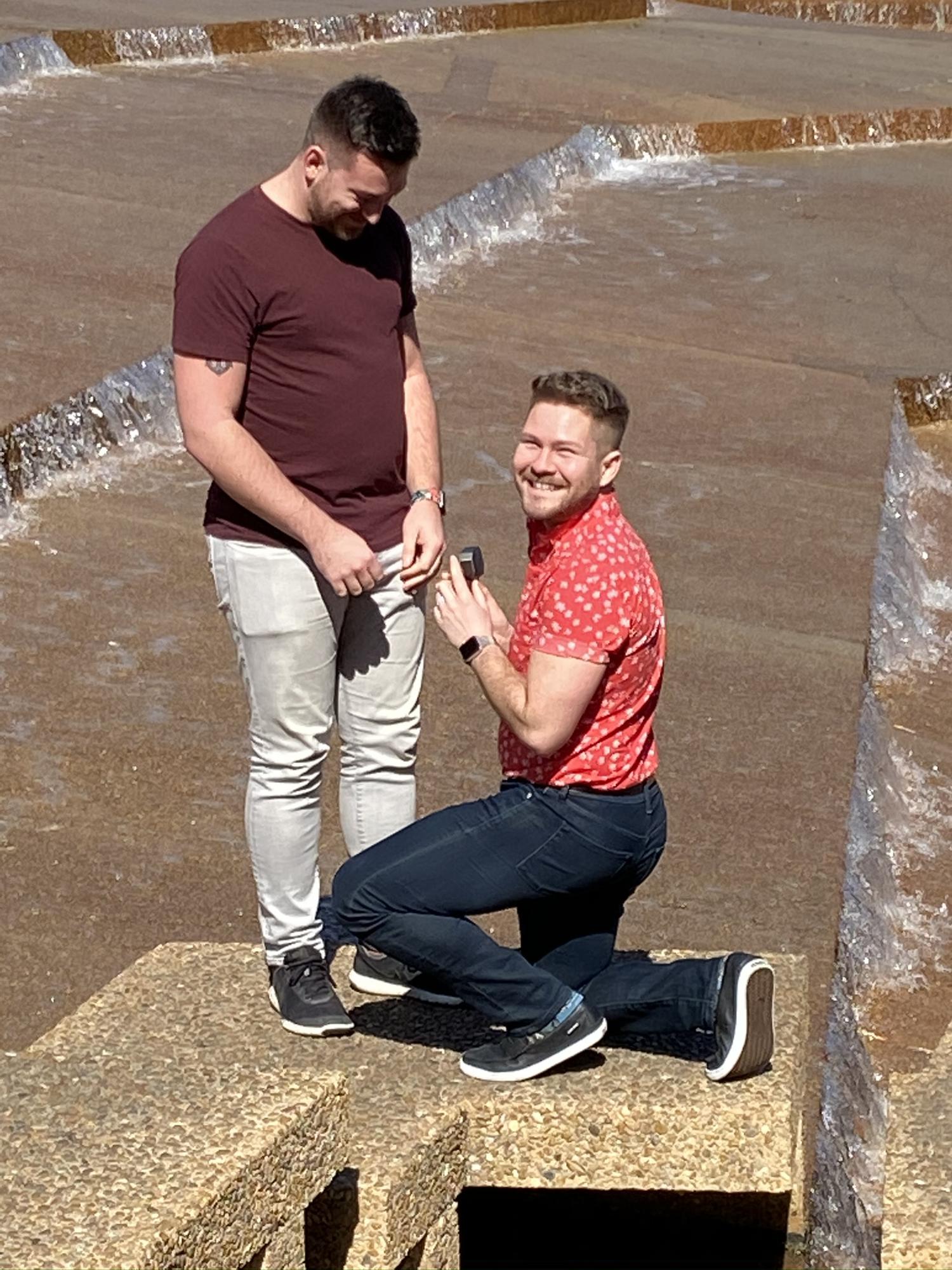 That time Sean proposed back to me at the Water Gardens in Fort Worth.