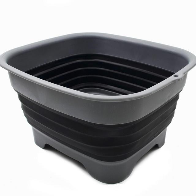 SAMMART 9.1L (2.4Gallon) Collapsible Dishpan with Draining Plug - Foldable Washing Basin - Portable Dish Washing Tub - Space Saving Kitchen Storage Tray