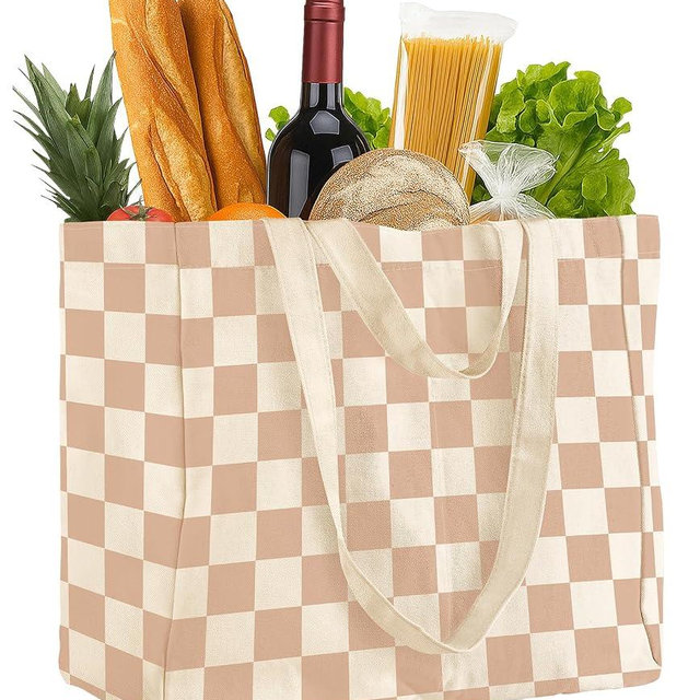 Miss Adola Extra Large Canvas Grocery Tote Bag - Reusable Washable Shopping Shoulder Bag with Inner Pockets & Handle Straps