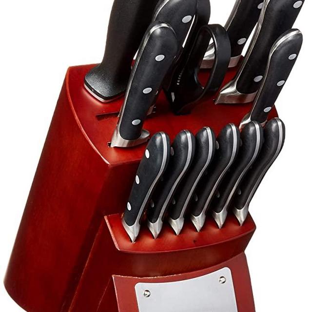 Tramontina 80008/547DS Gourmet Forged-Contemporary Cutlery Knife Set with Hardwood Counter Block, 14 Piece, Made in Brazil