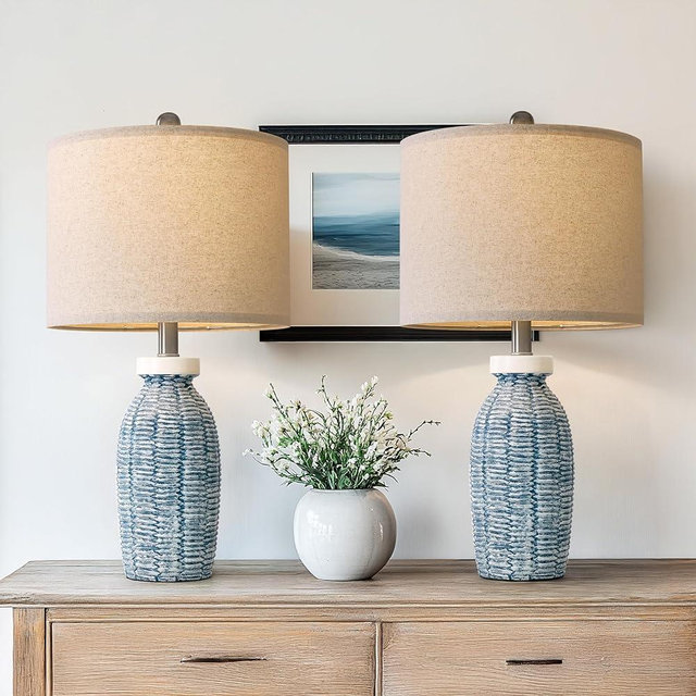 G-SAFAVA 22.75" Table Lamps for Bedroom Living Room Boho Lamp Set of 2 Farmhouse Lamp Bedside Nightstand Small Rustic Vintage Retro Lamp Modern Table Lamp Light Home Office Desk Deco Gifts, Blue