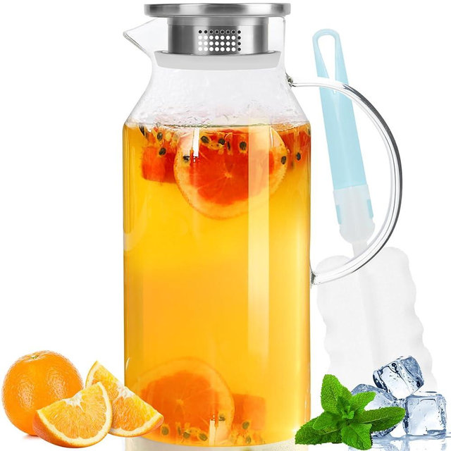 Yirilan Glass Pitcher, 90 oz/2.6 Liter Water Pitcher with Lid, Large Juice Pitchers for Drinks, Glass Water Carafe,Glass Tea Jug,Beverage Pitcher
