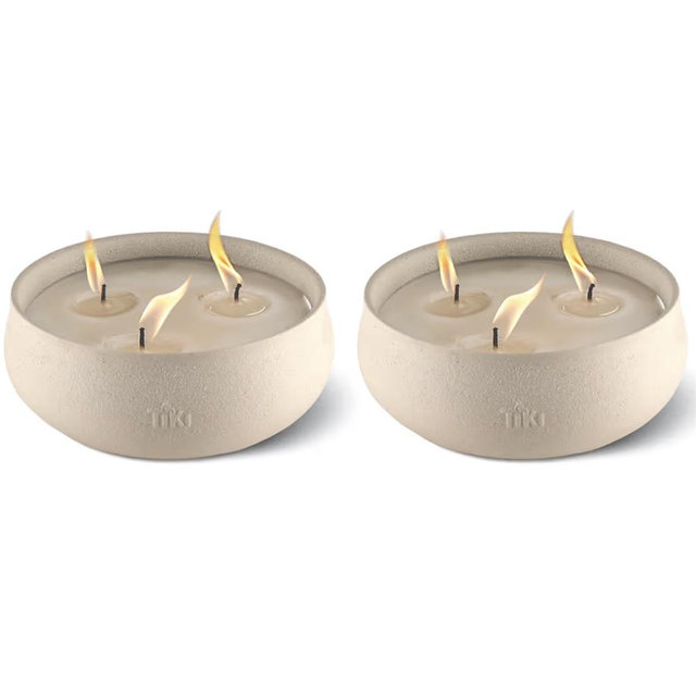 TIKI Citronella Candle 2-Pack – 7-Inch White Wax Bowl with Concrete Finish