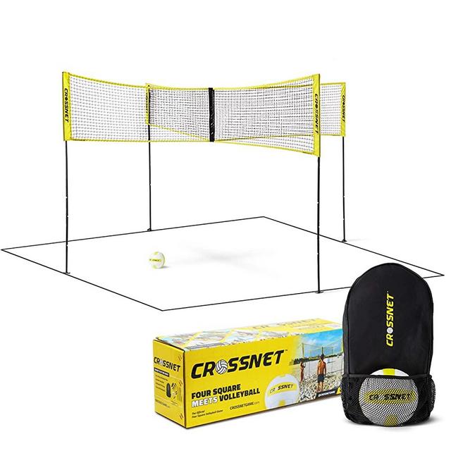 CROSSNET Four Square Volleyball Net & Game Set - Volleyball Set for Backyards - Yard Games for Kids and Adults Game Four Square Volleyball - Includes Poles, Carrying Backpack & Ball