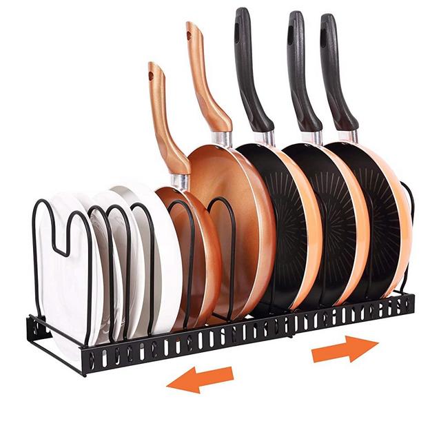 Pot Organizer Rack for Cabinet,Expandable Pot Organizer Rack, Pans Pots Lid Organizer Rack Holder,Kitchen Cabinet Pantry Bakeware Pot Lid Holder，Organizer Rack Holder with 10 Adjustable Compartments