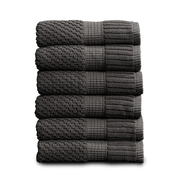 100% Cotton Hand Towel 6 Pack | Super Soft & Absorbent Quick-Dry Hand Towels 16" x 28" |Textured and Durable Cotton | Trinity Collection (6 Pack Hand Towel, Dark Grey)