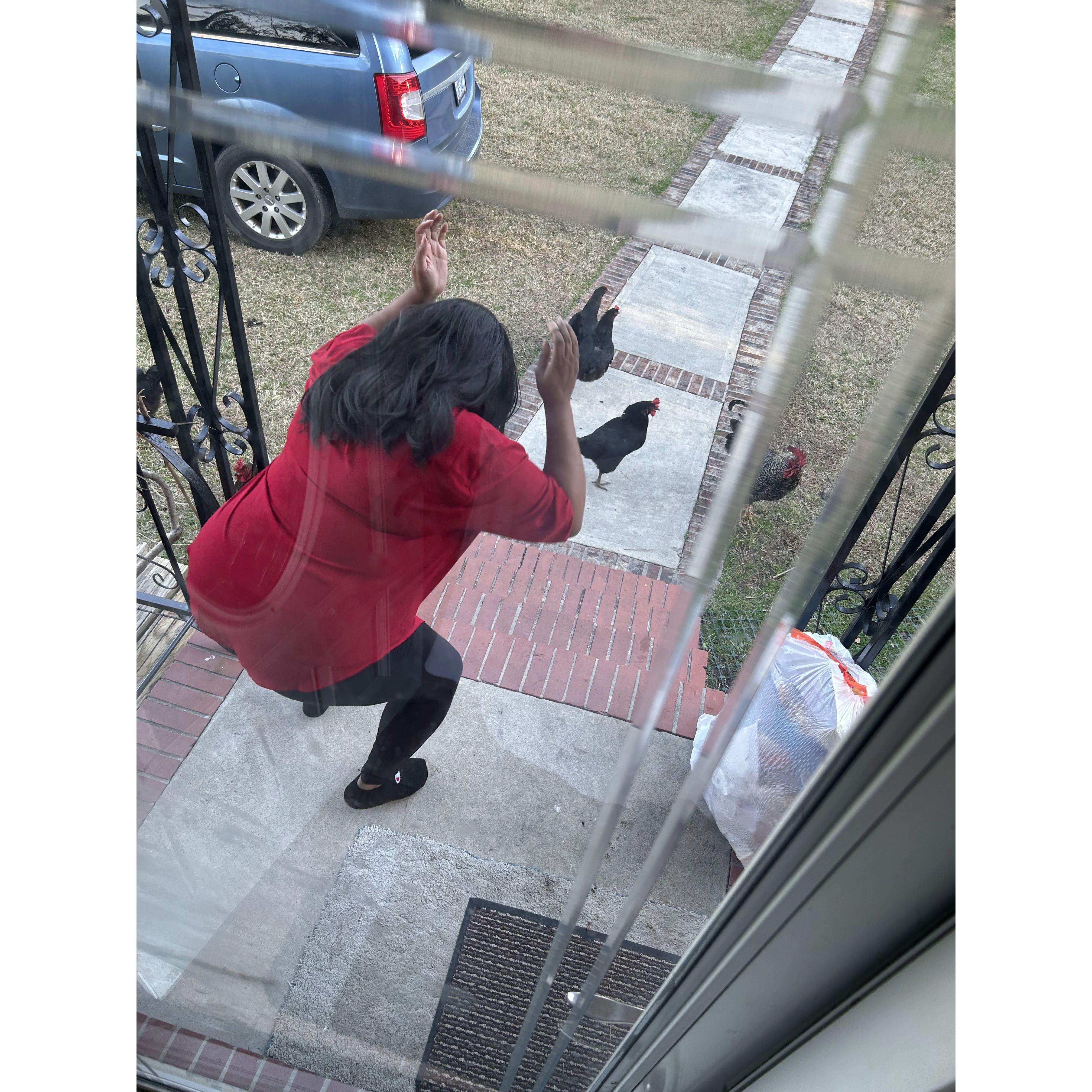 Kisha thought she could fight a chicken