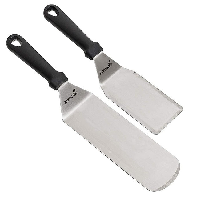 Metal Spatula Set - Griddle Spatula - Griddle Scraper and Pancake Flipper or Hamburger Turner - Stainless Steel Utensil great for BBQ Grill Flat Top - Commercial Grade