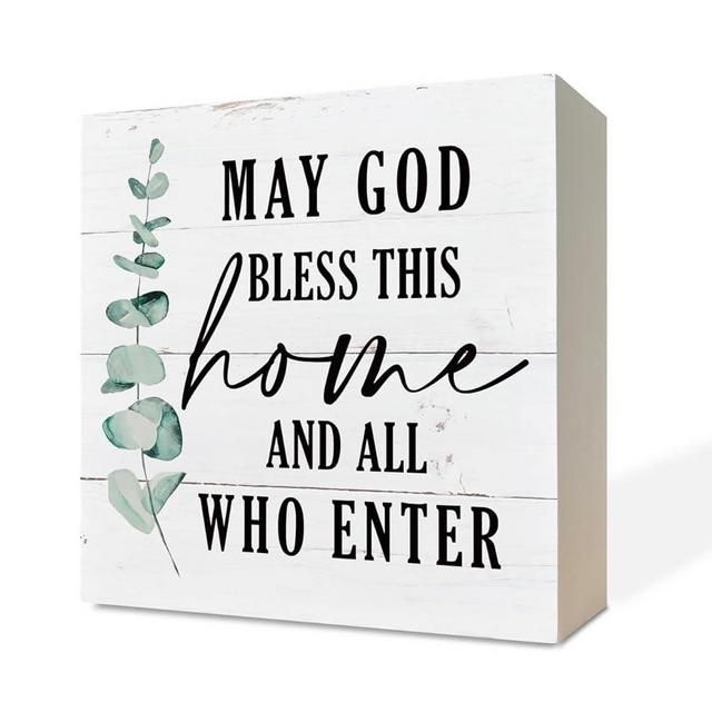 Christian Wooden Box Sign - Inspirational Table Sign, Front Door Decor, Home Decor, Farmhouse Artwork - May God Bless This Home