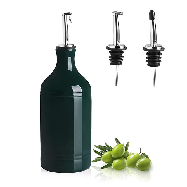 Sweejar Ceramic Olive Oil Dispenser Bottle, Opaque Oil Cruet Protects Oil to Reduce Oxidation, Suitable For Storage Of Oil, Vinegar, Coffee Syrups & Other Liquids, Pack of 1, 15.5 Fl Oz (Jade)