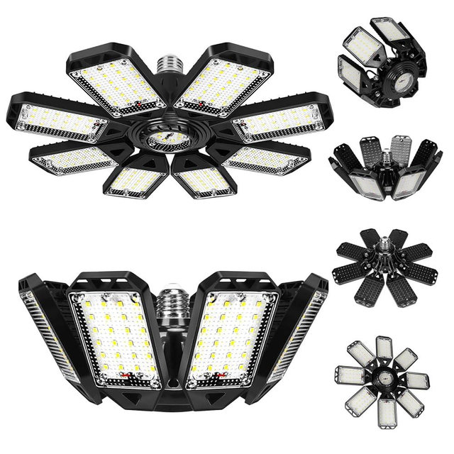 Aoretic LED Garage Lights Bulb 8 Panels 2 Pack -200W, 20000LM 6500K Led Shop Light with 8 Deformable Panels, Basement Barn Light Garage Ceiling Lights