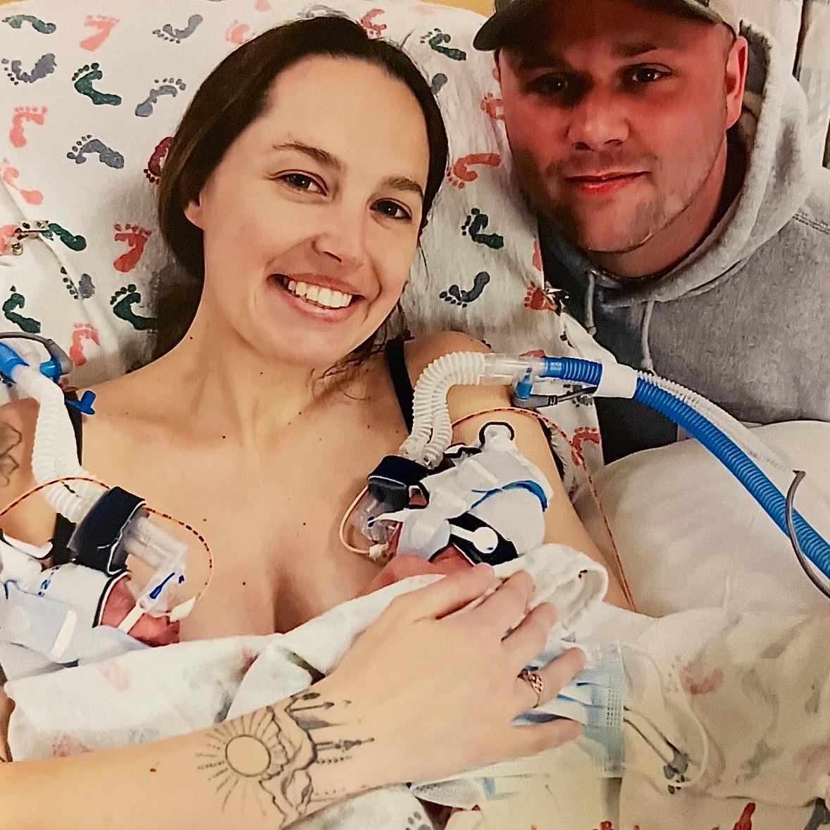 Our first photo with our twins in April of  2022