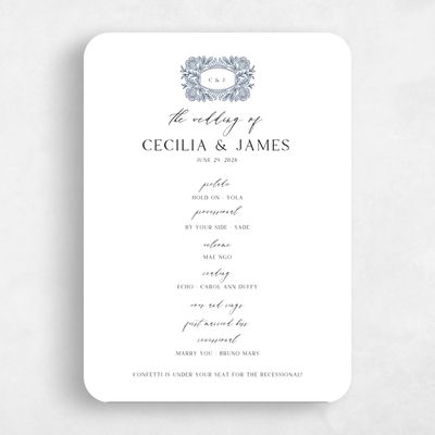 Blue Rounded Wedding Program - Caleania Letterpress