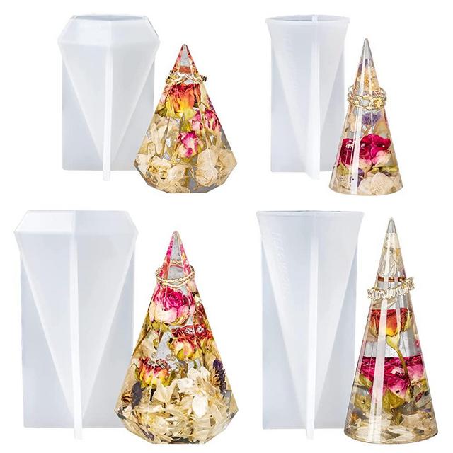 LET'S RESIN Ring Cone Resin Mold,4 Pcs Ring Holder Silicone Molds for Resin Casting, Ring Cone Pyramid Silicone Epoxy Resin Molds for DIY Ring Stand, Ring Jewelry Display Stand, Valentine Gift
