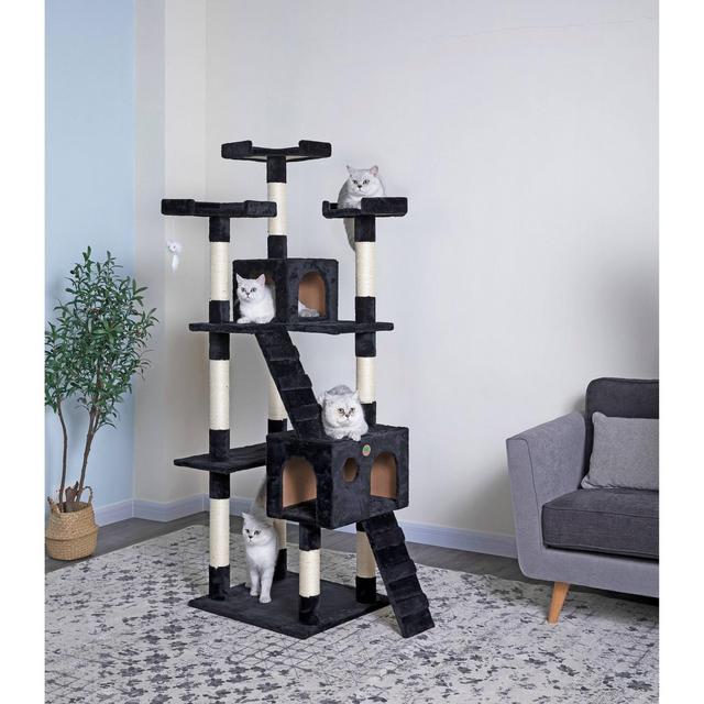 Go Pet Club Classic Cat Tree Furniture with Sisal Scratching Posts - Black - 72"