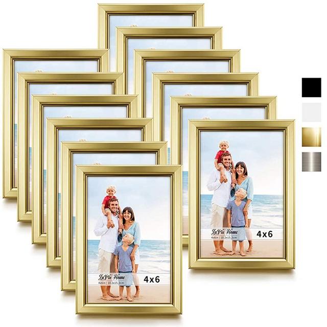 LaVie Home 4x6 Picture Frames (12 Pack, Gold) Simple Designed Photo Frame with High Definition Glass for Wall Mount & Table Top Display, Set of 12 Classic Collection