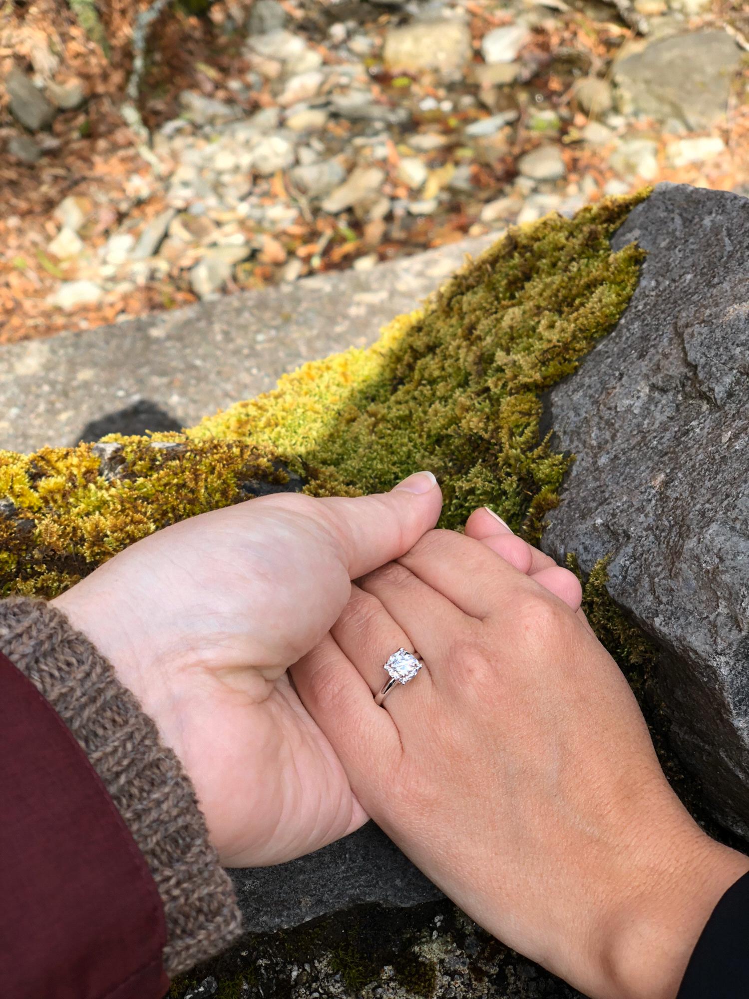 This ring belonged to Sean's Great Aunt Hazel, Sean had it cleaned, reset, and gave it to Charlotte in perfect condition!