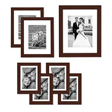Americanflat 7 Pack Gallery Wall Set - Includes: (1) 11x14 Frame, (2) 8x10 Frames, and (4) 5x7 Frames, Mahogany