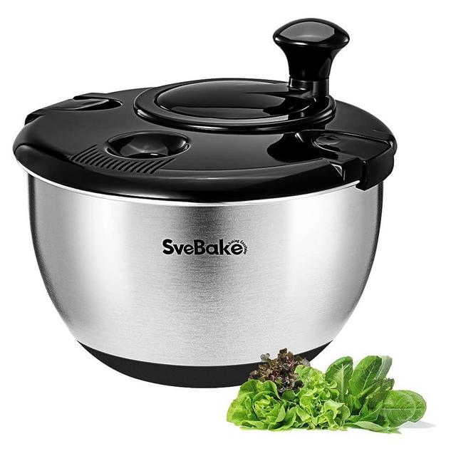 SveBake Salad Spinner Stainless Steel Large, Vegetable Washer with 4.2 Qts Bowl, Lettuce Cleaner and Dryer…
