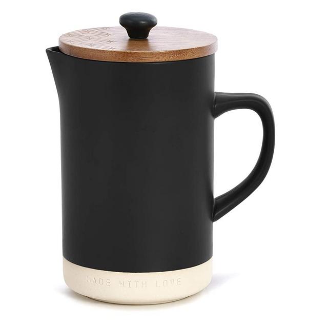 Made With Love Matte Black 32 ounce Ceramic Stoneware Coffee French Press