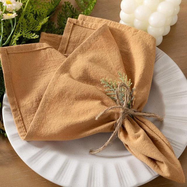 Socomi Linen Napkins Caramel Easter Spring Cloth Napkins Bulk Washable Cotton Napkins Set of 6 17"x17" for Wedding Party Bridal Baby Shower Birthday Table Decorations