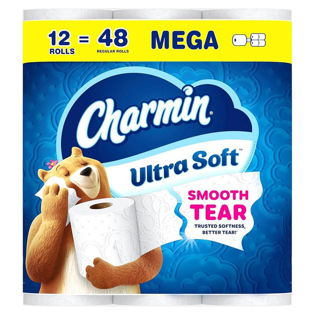 Charmin Ultra Soft Toilet Paper, 12 Mega Rolls = 24 Regular Rolls, 2-ply Bath Tissue