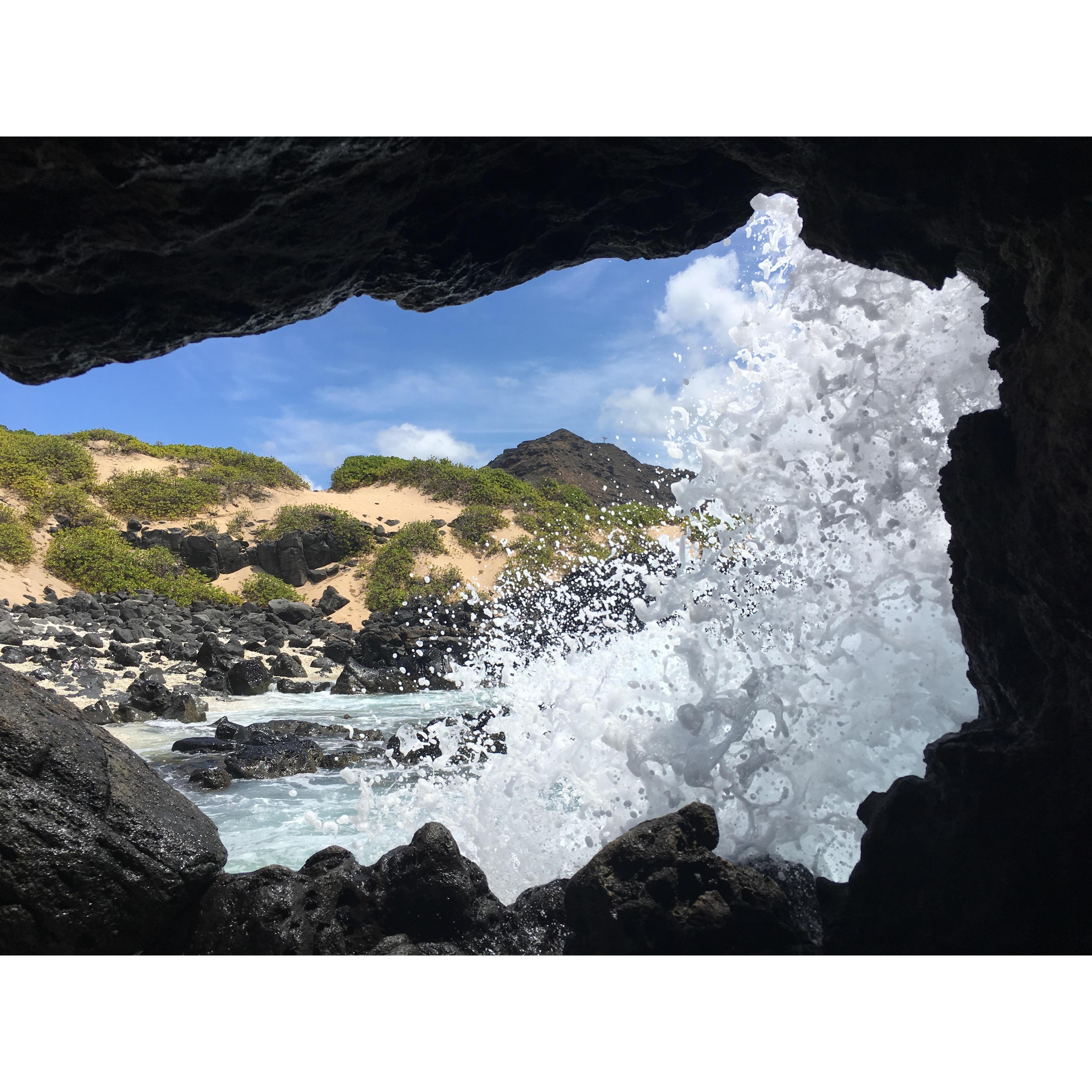 Dave found us some desperately needed shade on a walk in Hawai'i, it was definitely a mermaid cave and one of the highlights of our trip.