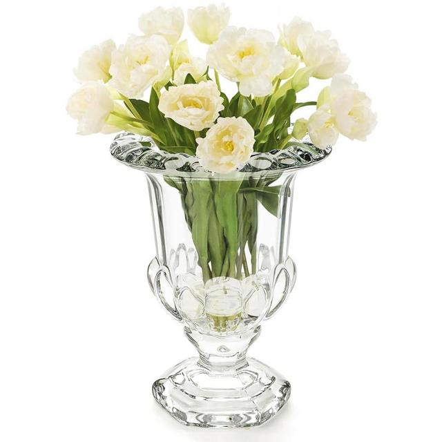 ELFULLY 8 Inch Glass Urn Vase, Large Crystal Glass Vase, Vintage Vases for Centerpiece, Pedestal Flower Bottle, Decorative Vases for Wedding Home Decor Housewarming Gift